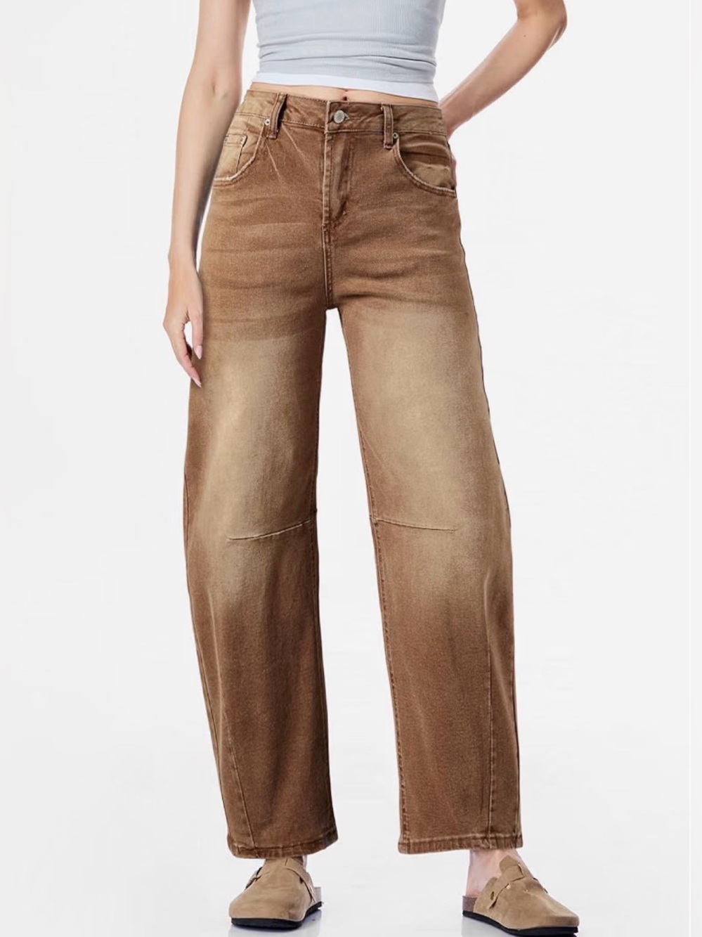 Brown barrel leg/horseshoe jeans